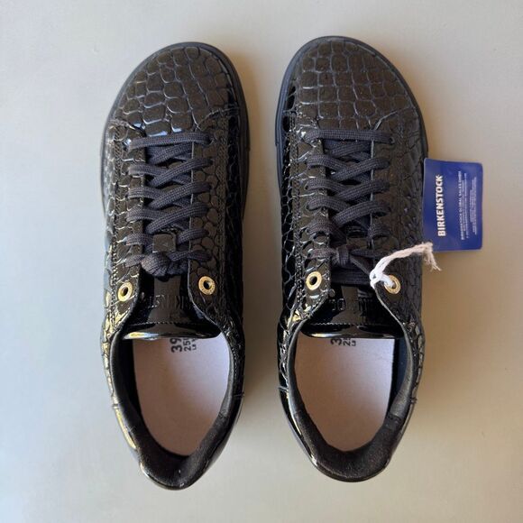 NEW Birkenstock Bend Low Croc Embossed Sneakers Womens 39EU or 8US Black Shiny - Picture 5 of 13